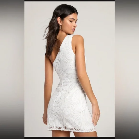 NWT Madina White Sequin One-Shoulder Bodycon Mini Dress - Picture 3 of 11